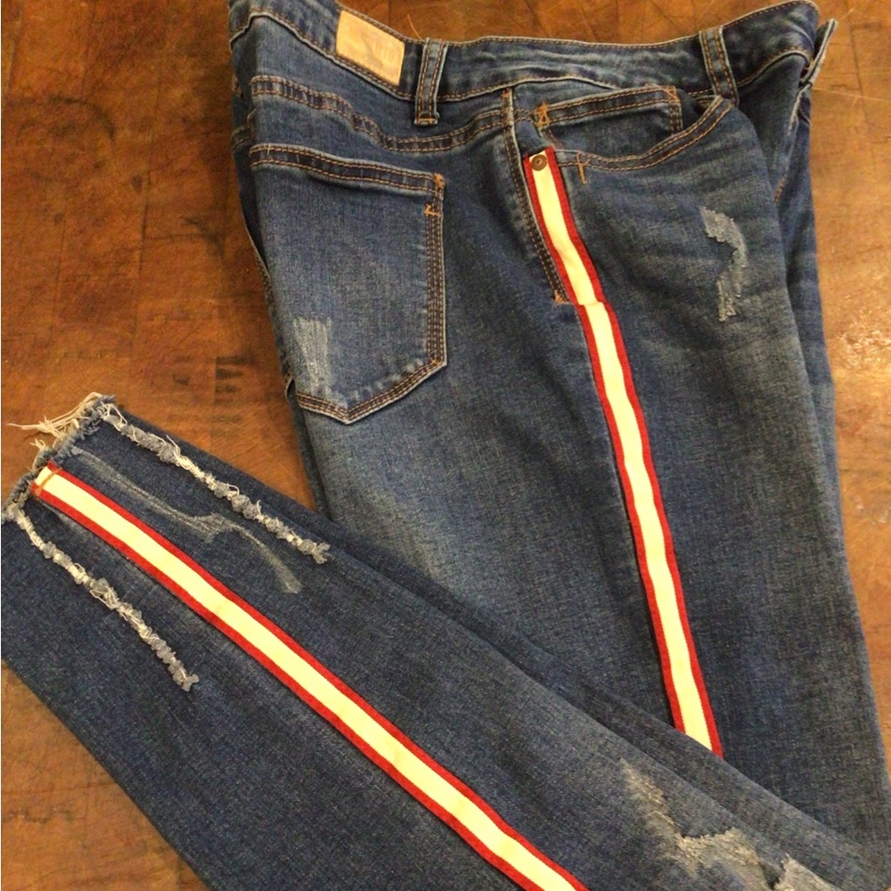 Denim Blvd Jeans Skinny Distressed Side Stripe Juniors 13